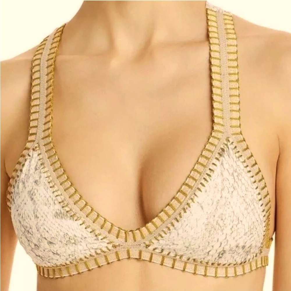 Pilyq Platinum Crochet Trim Top Triangle Size Small Cobra Snakeskin NWT